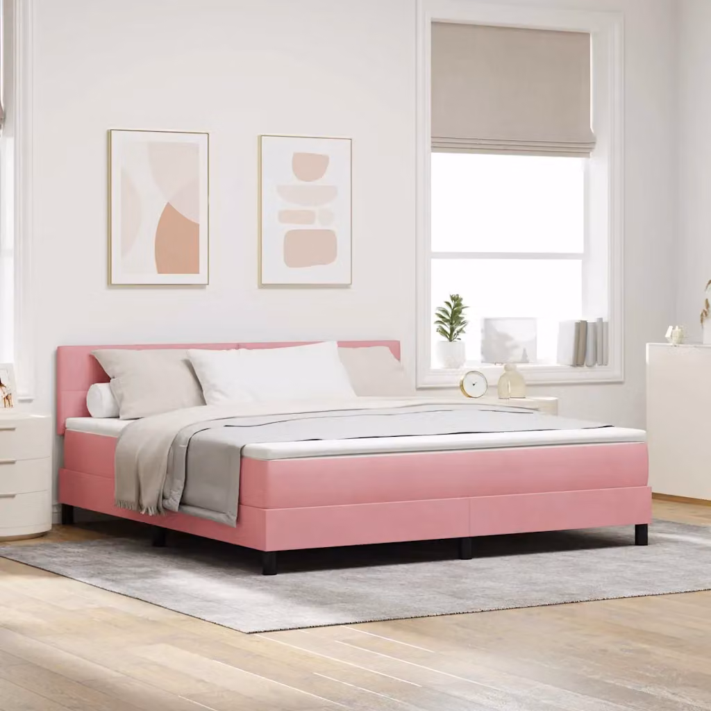 Letto a molle con testiera vidaXL in velluto rosa L/P/H: 180 x 200 x 203 cm