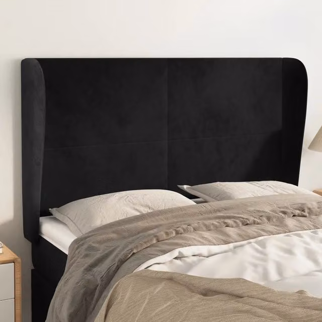 Testiera ad Orecchio-Testata con Orecchie Nera 147 x 23 x 118/128 cm in Velluto 364975