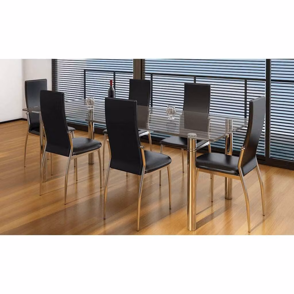Sedie da Pranzo 6 pz Nere in Pelle finta