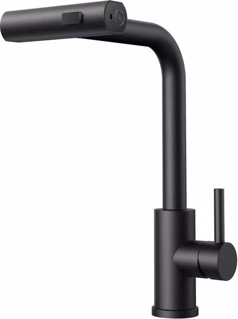 Waterval Keukenkraan Zwart, Flessibile con Doccia, 360° Rotativa con 3 Tipi di Getto Unico Maniglione per Lavabo