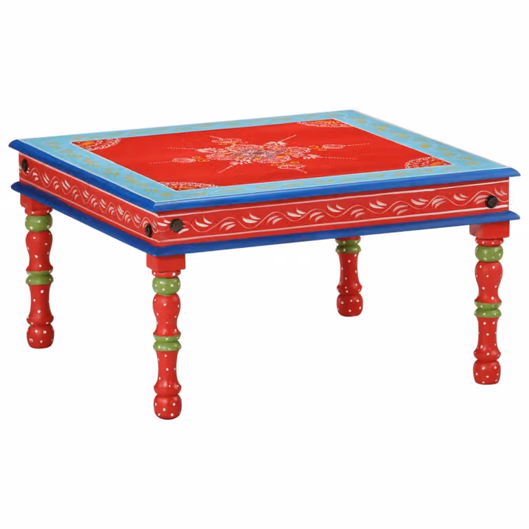 The Living Store Tavolino rosso in legno massello di mango dipinto a mano