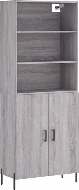 Credenza Buffet da pranzo moderna in legno multistrato Grigio Sonoma L: 69,5 cm, P: 34 cm, H: 180 cm