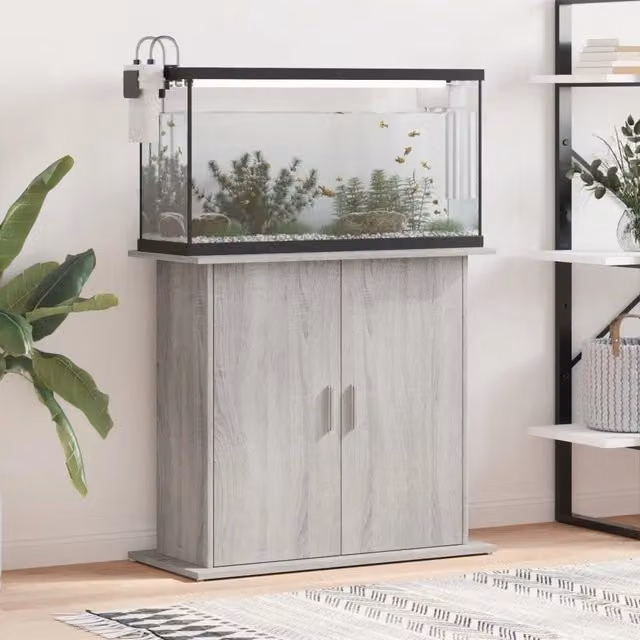 Supporto per acquario vidaXL in legno multistrato grigio con ante a battente L: 81 cm, P: 36 cm, H: 73 cm