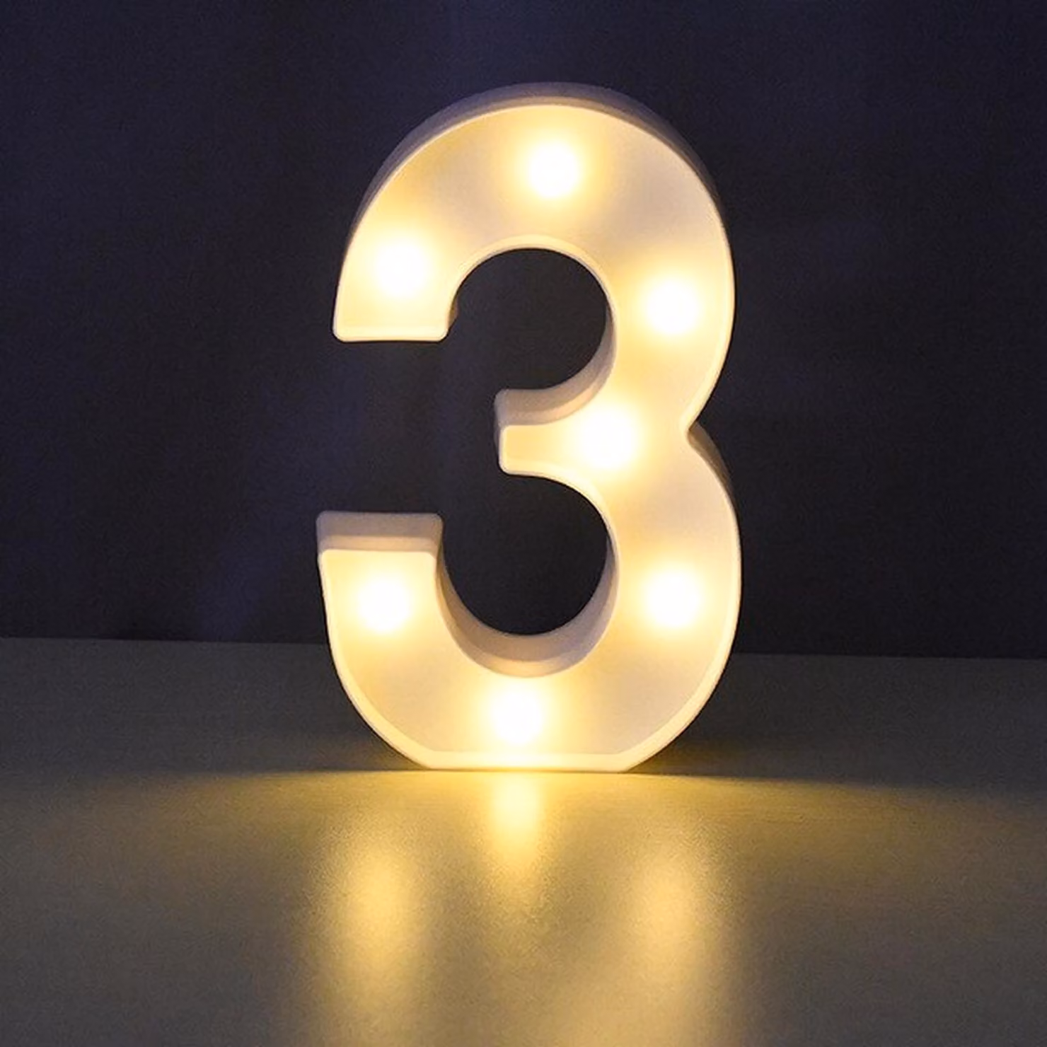 Numero 3D illuminato a LED, numero 3 da 22 cm