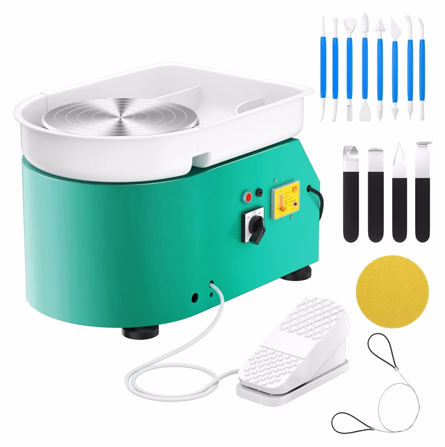 Tornio per Vetroceramica da 25 cm, 350 W, con pedale, vasca removibile, set di utensili