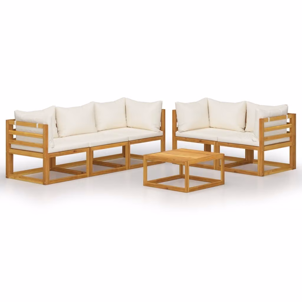 Set Divani da Giardino 6 pz con Cuscini Crema Massello Acacia