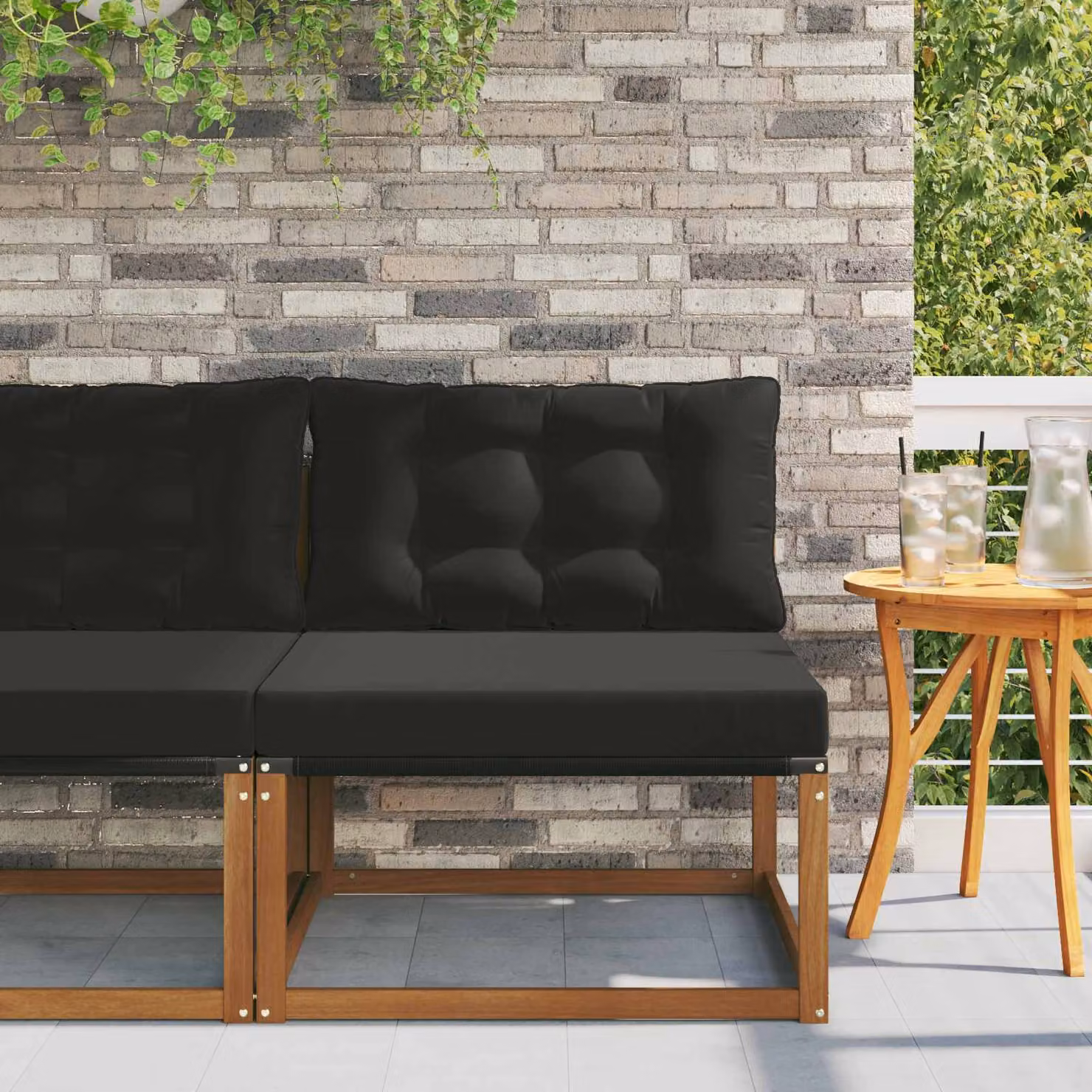 vidaXL Divano centrale da esterno moderno in legno di acacia massello con cuscini in tessuto textilene resistente ai raggi UV colore marrone e nero