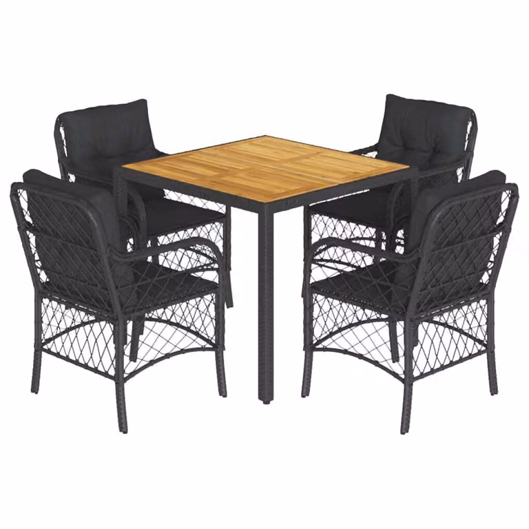 Set da Pranzo da Giardino 5 pz Nero con Cuscini in Polyrattan
