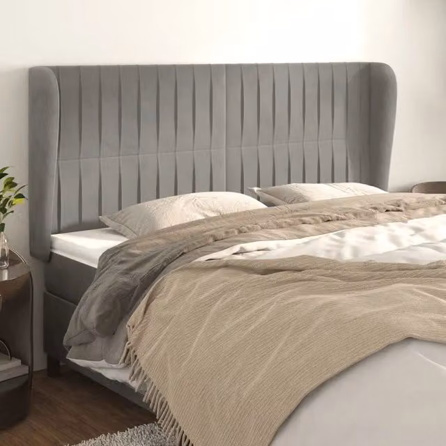 Testiera con Orecchie Design Mania in Velluto Grigio Chiaro L: 183 cm, P: 23 cm, H: 118/128 cm – 1