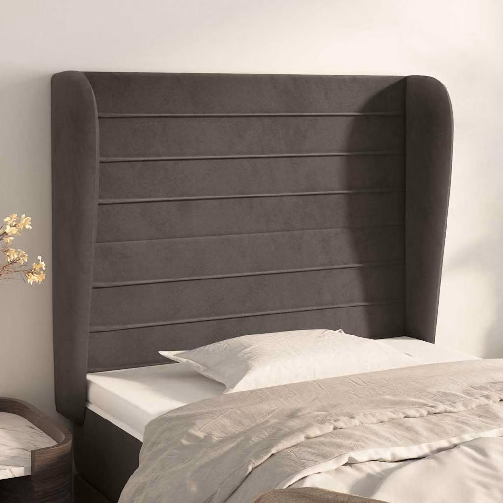 Testiera ad orecchio vidaXL in velluto grigio scuro, L: 93 cm, P: 23 cm, H: 118-128 cm