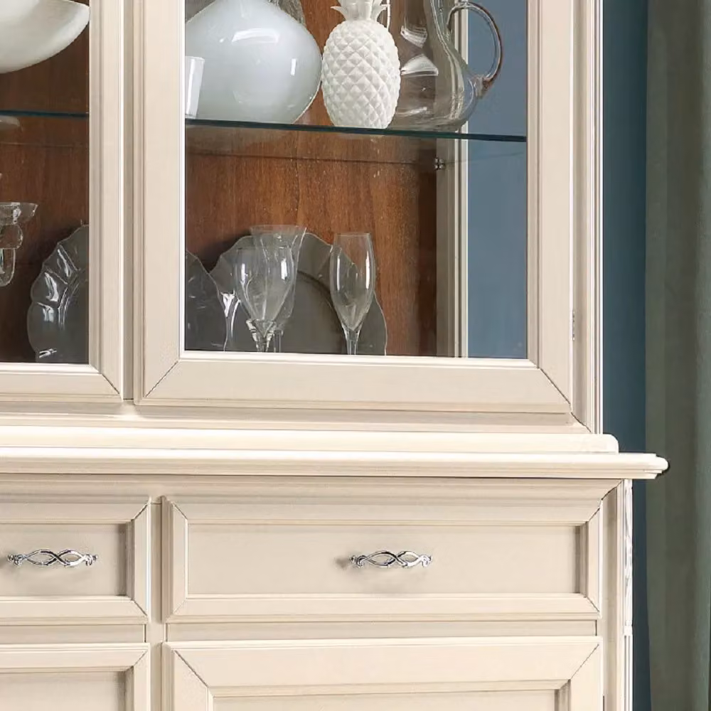 Cristalliera shabby chic in legno massello con ante in vetro e 3 cassetti bianco opaco Mobili 2G L: 180 cm, P: 50 cm, H: 220 cm – 2