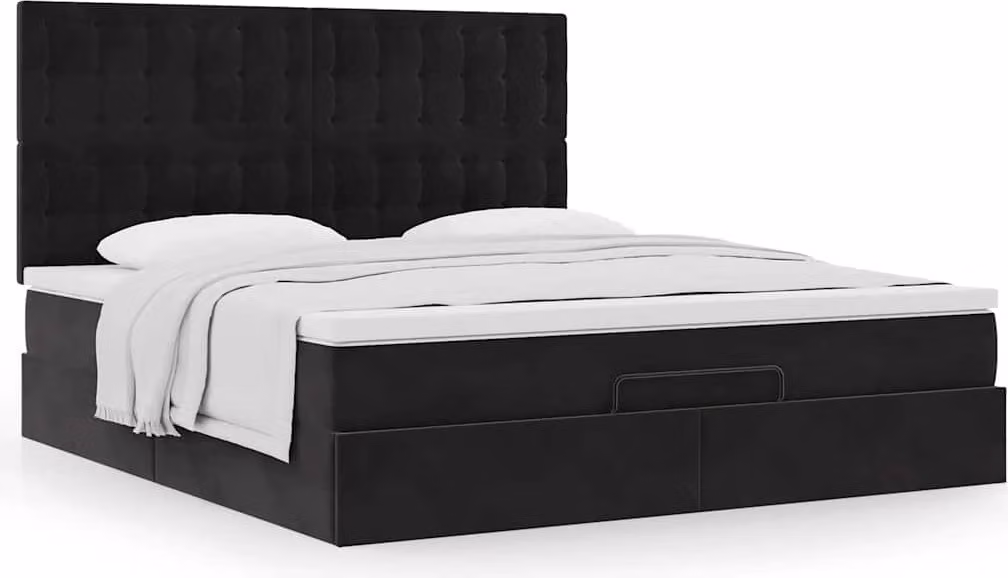Struttura Letto Pouf con Materassi Nero 180x200 cm in Velluto