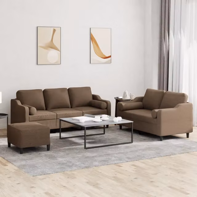 Set di Divani 3 pz con Cuscini Marrone in Tessuto 3201861