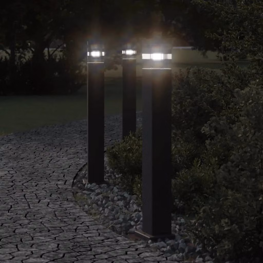 Set di 3 lampade da terra per esterni in alluminio e plastica, colore nero, modello moderno con illuminazione up and down, Altezza: 80 cm – 2