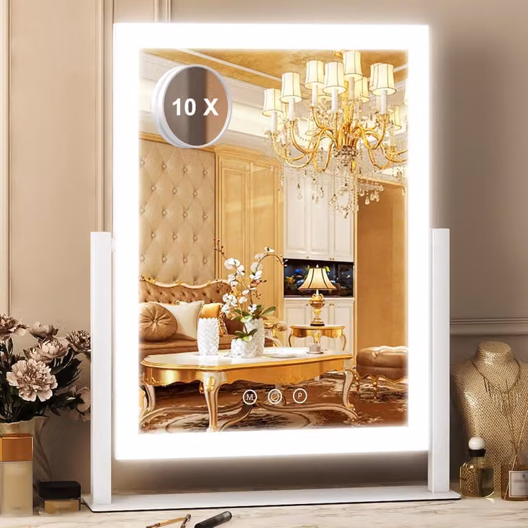 Specchio da trucco illuminato SURFOU, stile Hollywood, 27x37 cm, per tavolo da trucco e cosmetici