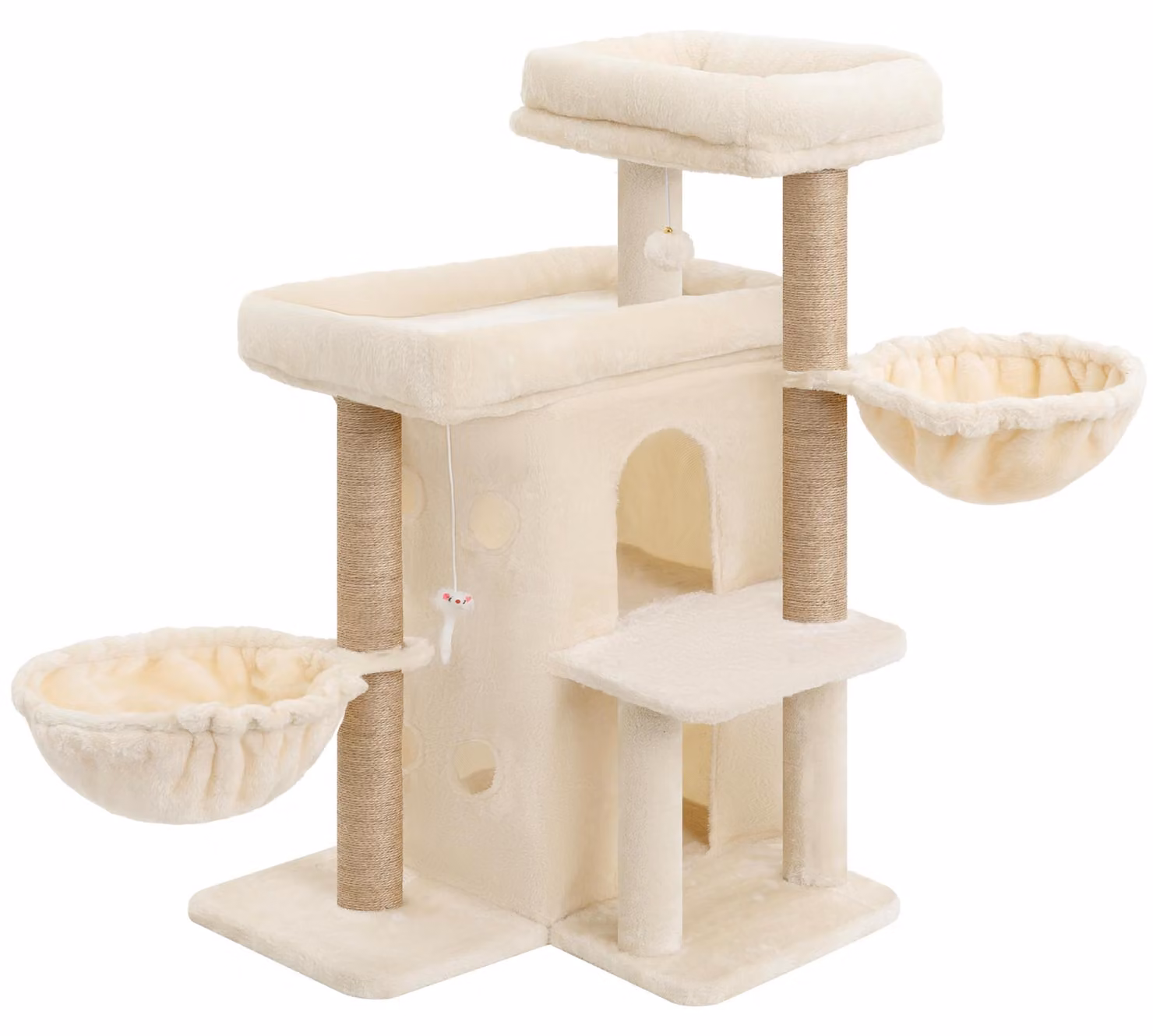 Albero per gatti multistrato, in sisal e peluche, color beige, confezione singola, per gatti