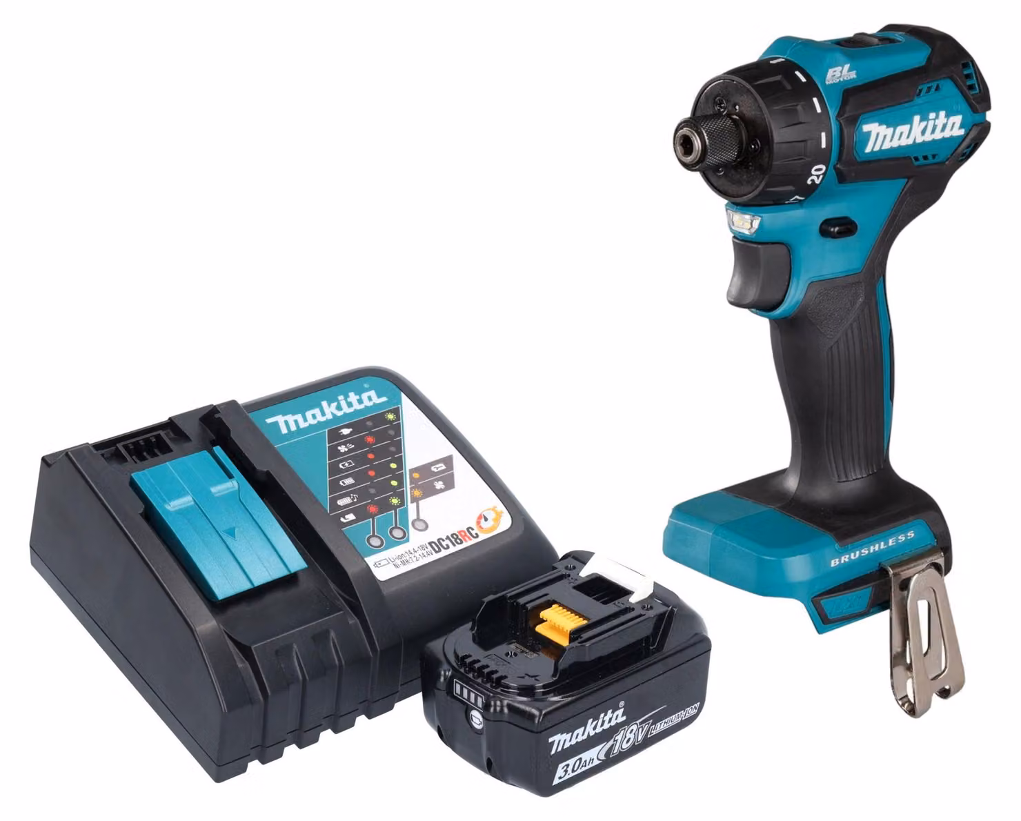 Trapano avvitatore a batteria Makita DDF 083 RF1 18 V 40 Nm 1/4'' brushless + 1x batteria ricaricabile 3,0 Ah + caricabatterie