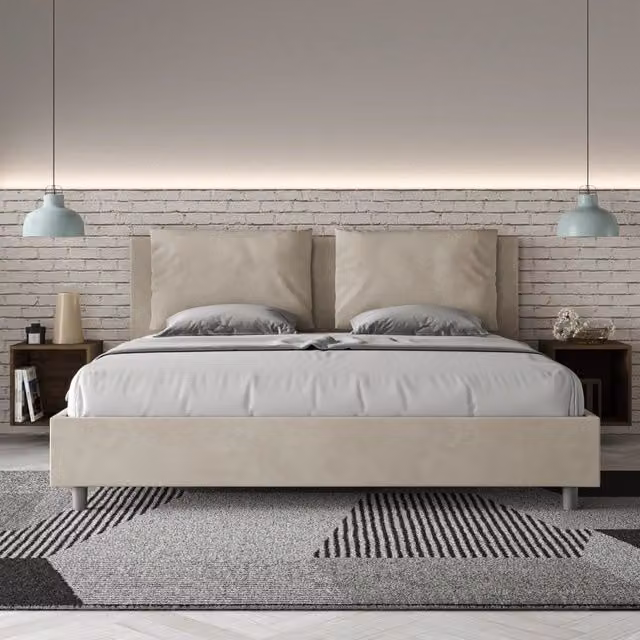 Letto matrimoniale king size Antea di Ityhome con rete imbottita in microfibra colore sabbia L/P: 180 x 200 cm