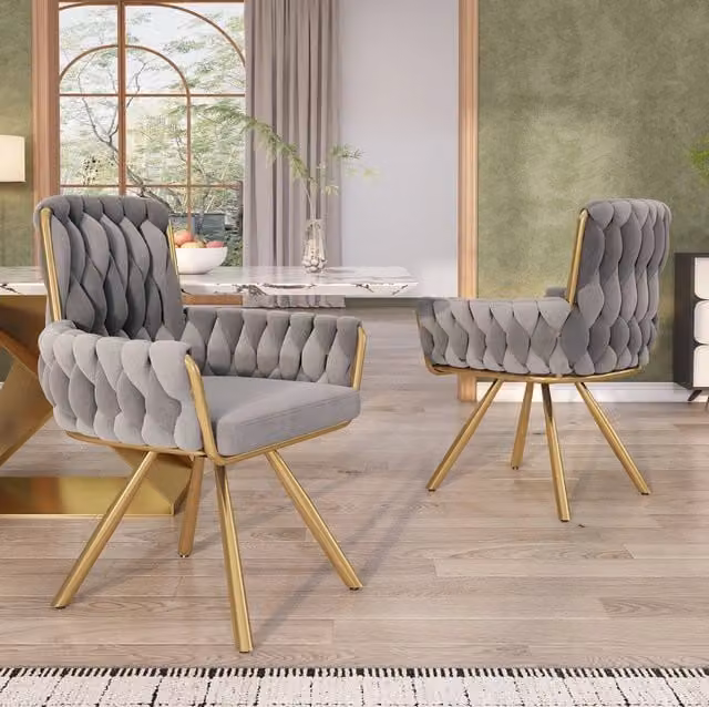 Set 2 sedie da pranzo ULEVR girevoli a 360¡ã con braccioli e schienale alto, velluto grigio