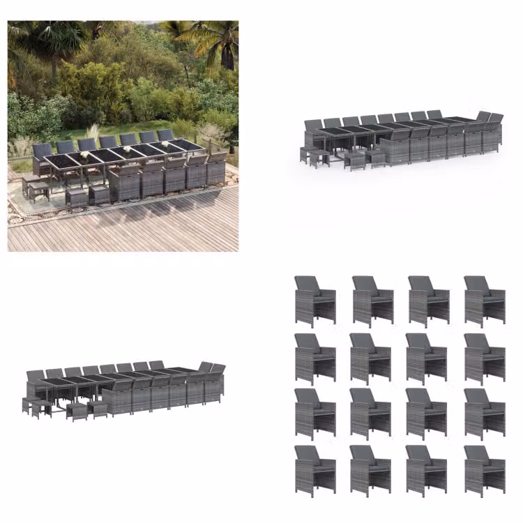 vidaXL Set da pranzo da giardino 21 pezzi con cuscini in poly rattan grigio - Set da pranzo da giardino - Set da pranzo da giardino - Set da pranzo da esterno - Set da pranzo da giardino