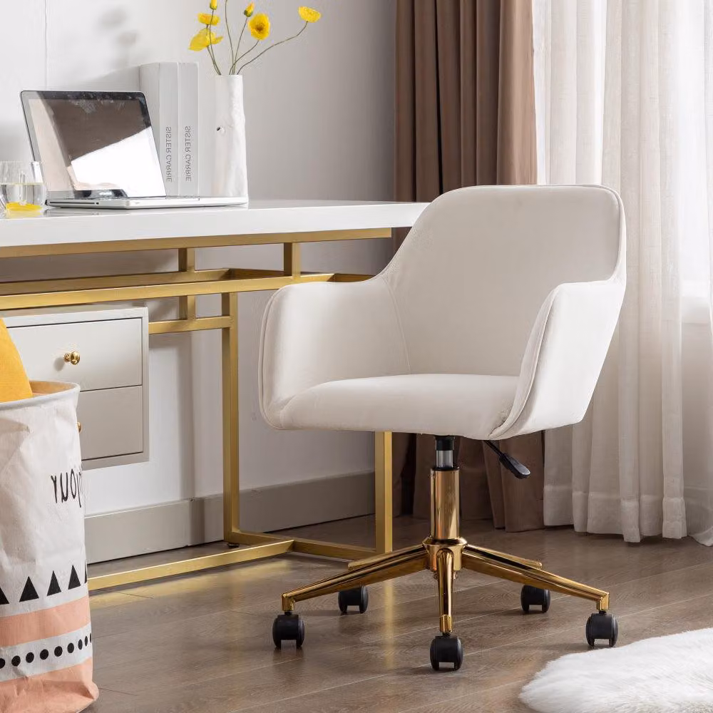 Sedia da ufficio - Sedia per ufficio - Sedia da lavoro - Sedia girevole - Sedia con altezza regolabile - Rivestimento color avorio