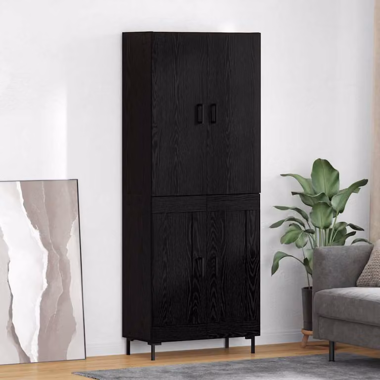 Credenza moderna vidaXL in MDF nero opaco con ante a battente e ripiani interni, L/P/H: 69,5 x 34 x 180 cm