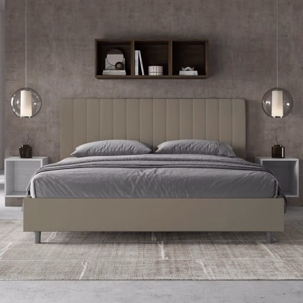 Letto Matrimoniale King Size Agueda Giordanoshop con Rete Imbottita in Similpelle Beige L/P/H: 180 x 210 x 122 cm – 2