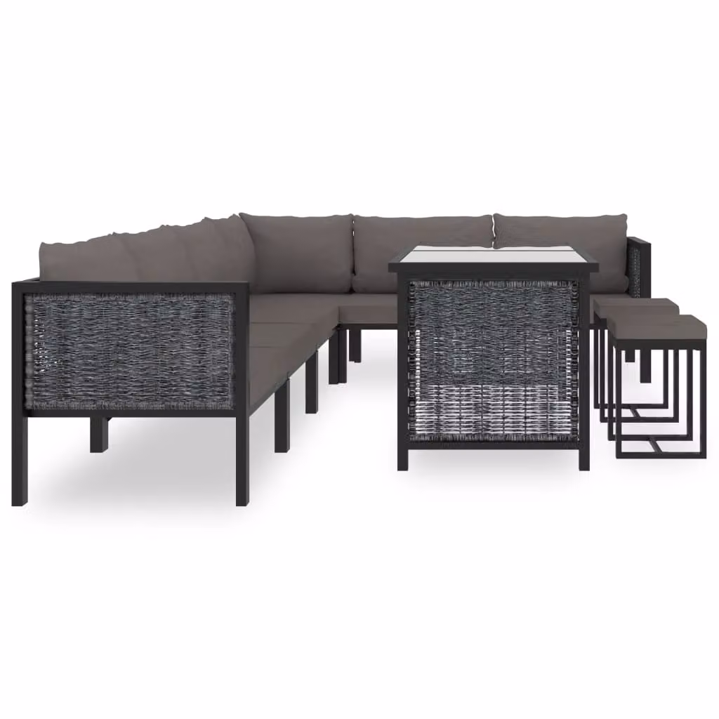 set 9 pezzi da giardino con cuscini in poly rattan antracite