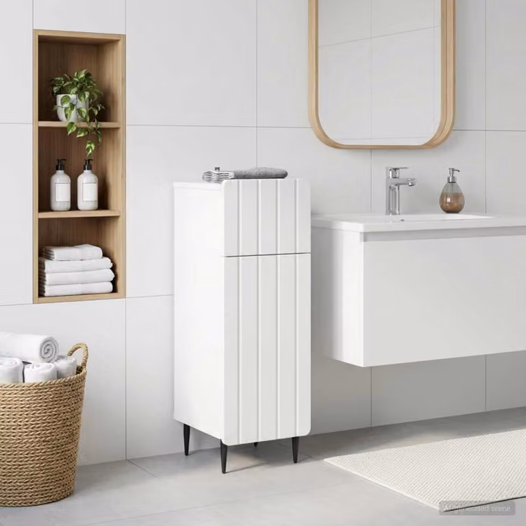 Mobiletto da bagno moderno vidaXL ZWOLLE bianco con ante a cerniera e ripiani interni L/P/H: 30 x 31 x 79,5 cm