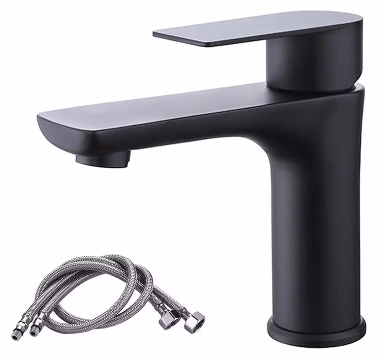 Miscelatore per lavabo, monocomando, acciaio inossidabile, cartuccia in Vetroceramica, colore nero