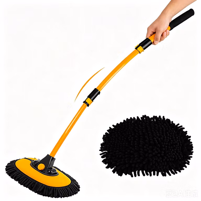 Spazzola per il lavaggio dell'auto, curva, 15 pezzi; asta telescopica, 109 cm; mop in microfibra