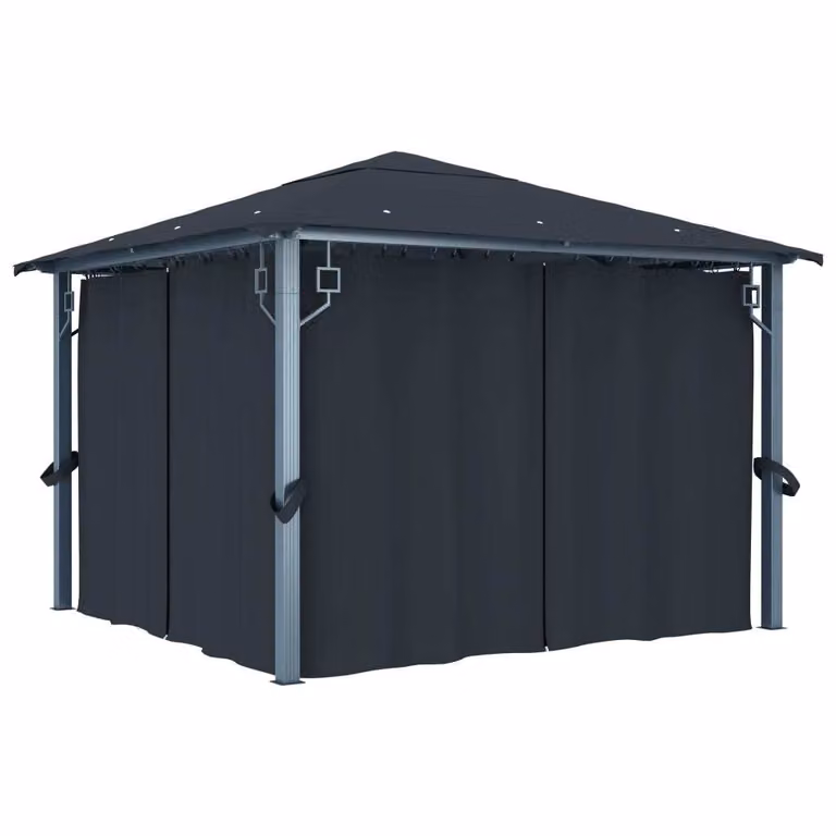 The Living Store gazebo con tende 300×300 cm in alluminio antracite