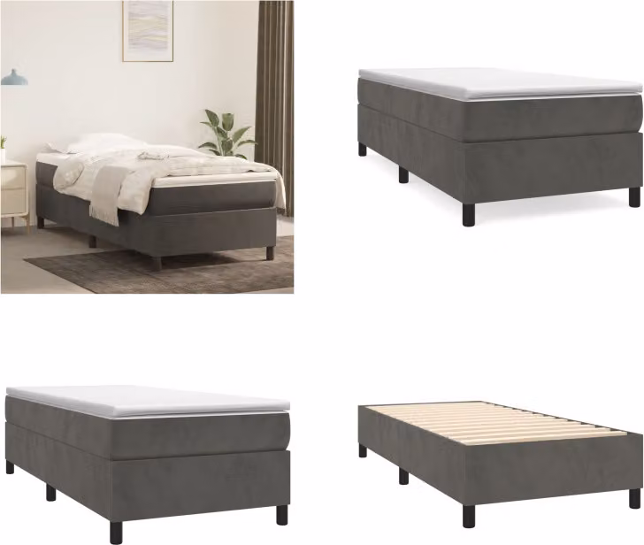 vidaXL Letto a molle grigio scuro 80x200 cm in velluto - Letto a molle - Letti a molle - Letto - Mobili per la camera da letto