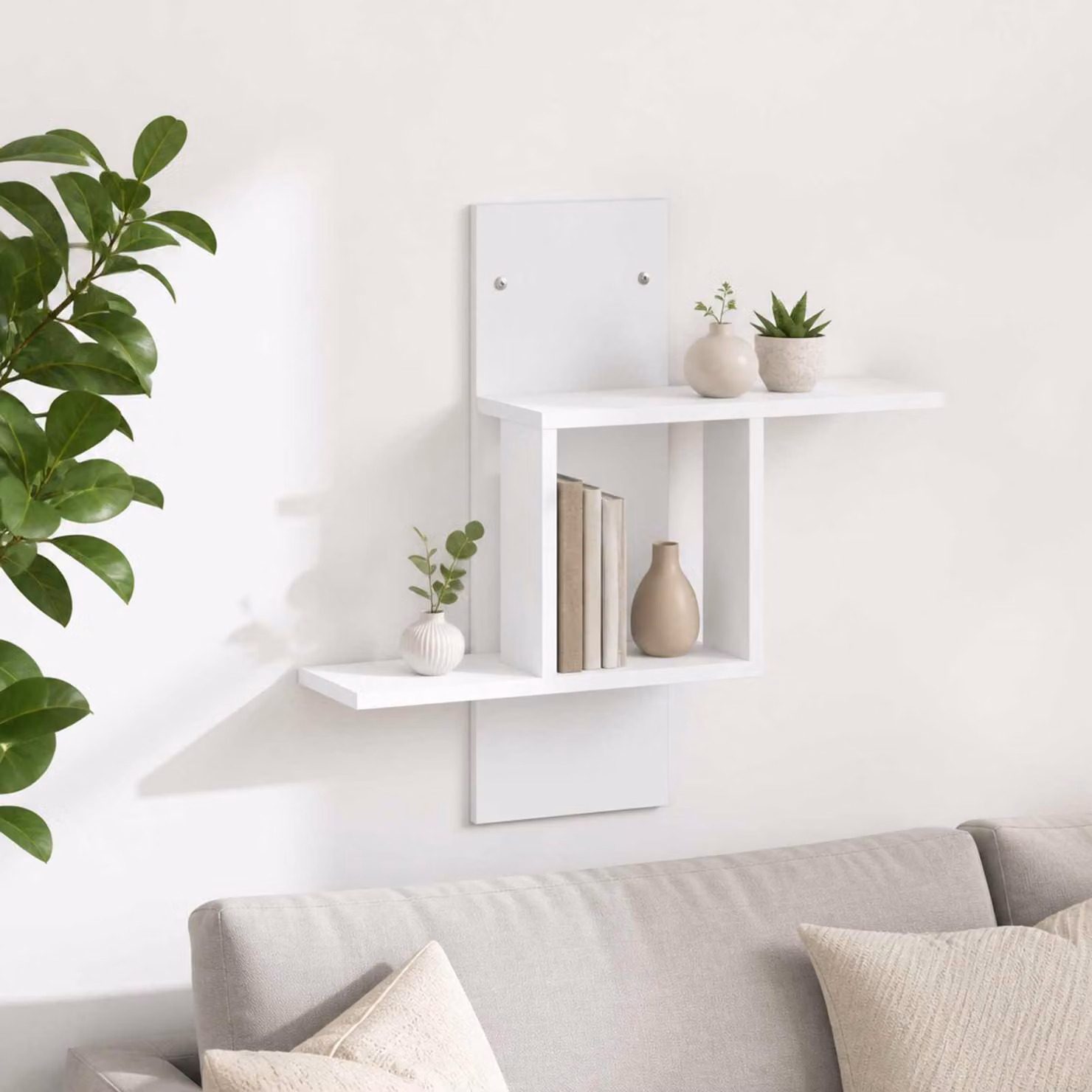 Scaffale da parete moderno vidaXL in legno bianco L: 59 cm, P: 17 cm, H: 63 cm
