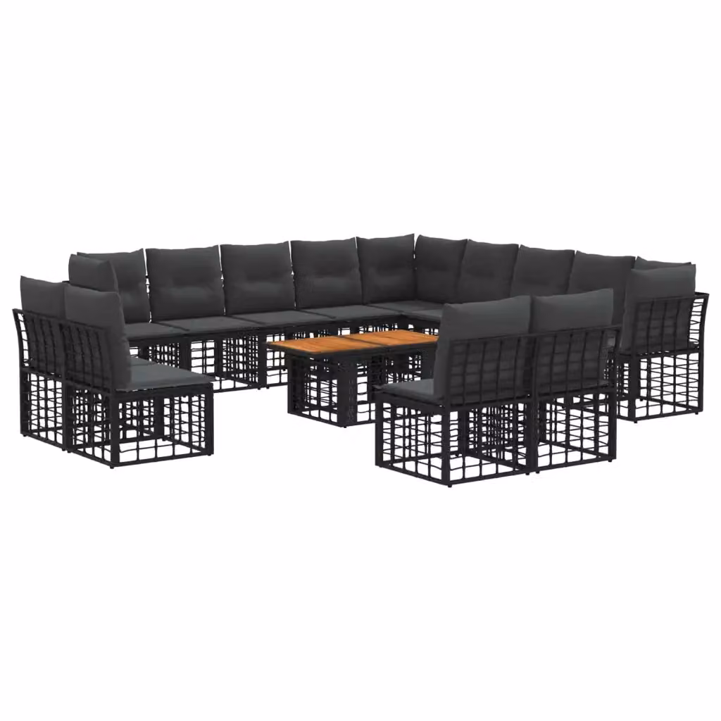 Set Divano da Giardino vidaXL 14 Pezzi a Forma di U in Polyrattan con Tavolino e Cuscini, Nero e Grigio – 2