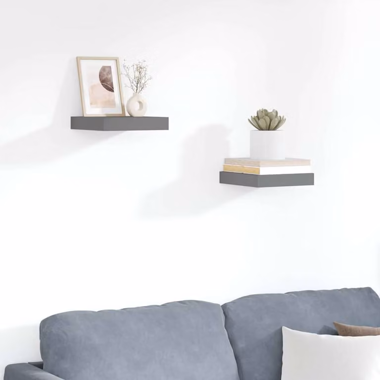 Set di 2 Scaffali a Parete vidaXL in MDF Grigio Lucido L: 23 cm, P: 23,5 cm, H: 3,8 cm