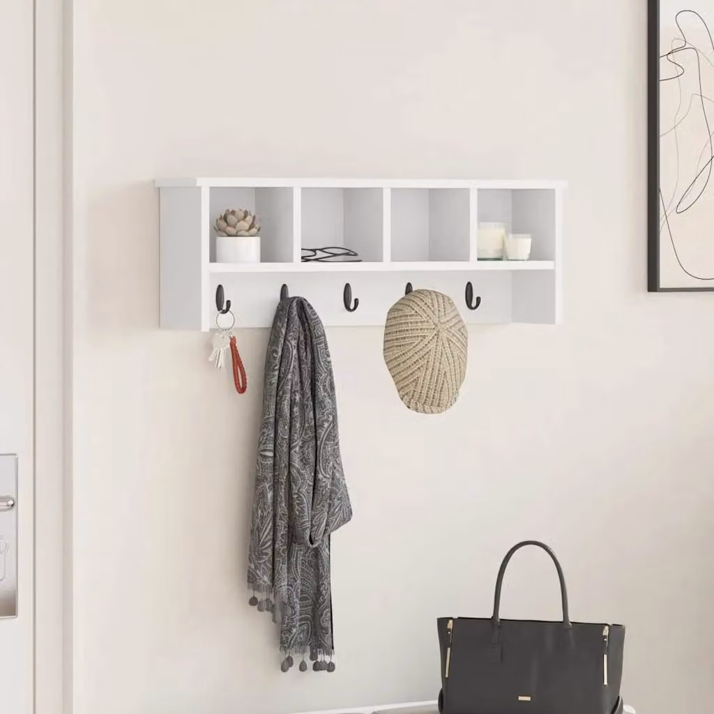 Appendiabiti a muro moderno vidaXL in MDF Bianco L: 75 cm, P: 16 cm, H: 26 cm