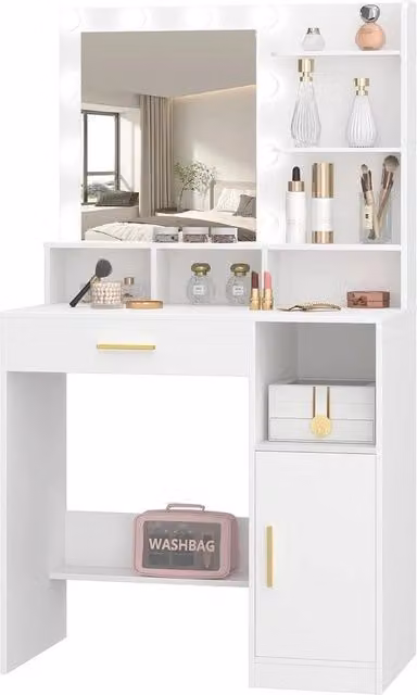 Tavolo da trucco con specchio e illuminazione a LED - Tavolo da trucco con spazio di stoccaggio e intensità di luce regolabile
