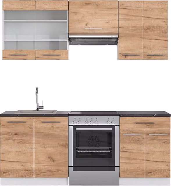 Cucina componibile Fame-Line Rovere dorato/Bianco 200 cm, PL Antracite Vicco