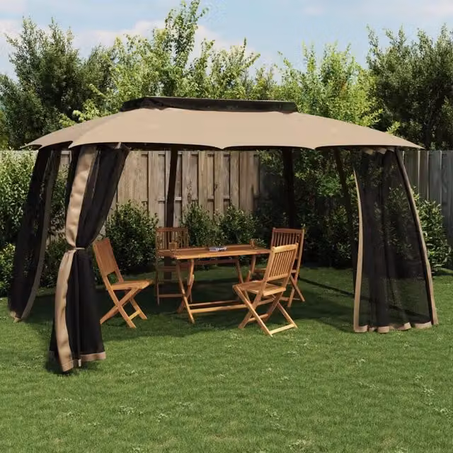 Gazebo Videx con Tetto a Capanna e Pareti con Finestra in Acciaio e Poliestere, Colore Antracite, L/P: 393 x 293 cm