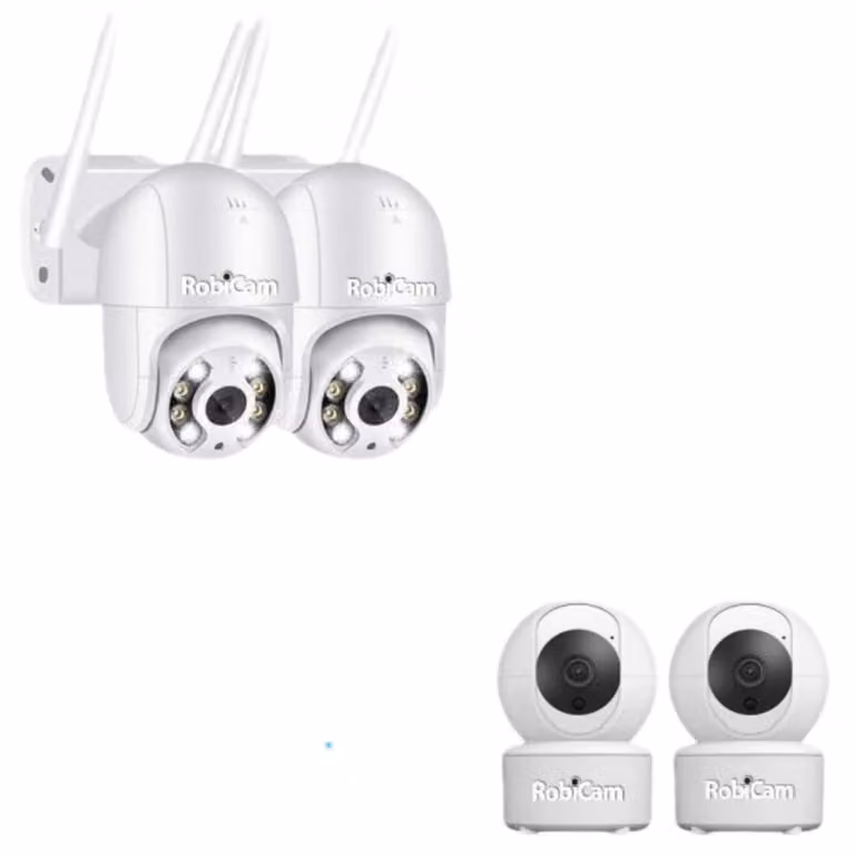Kit telecamere, pacchetto 2+2, RobiCam, Ultra HD, rotazione a 360 gradi, immagine grandangolare, notifiche, app mobile gratuita
