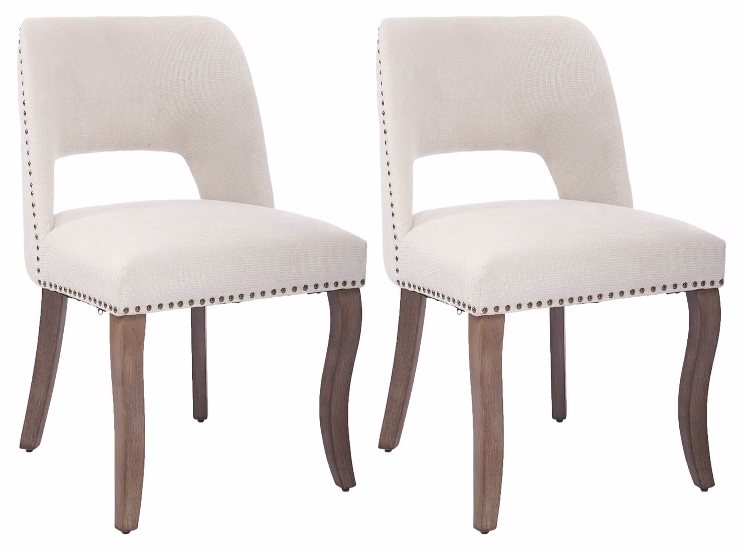 Set di 2 poltrone da pranzo in velluto, con schienale aperto a forma di ala e gambe in legno di gomma, color beige