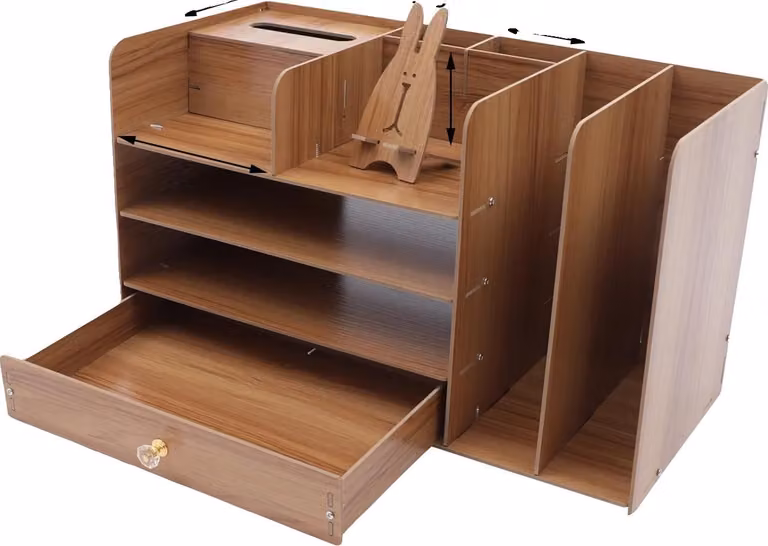 Organizzatore da scrivania, con scomparti multistrato, design resistente, colore marrone