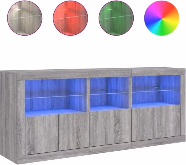 Credenza | Madia | Buffet da pranzo | Armadio da pranzo con Luci LED Grigio Sonoma 162x37x67 cm