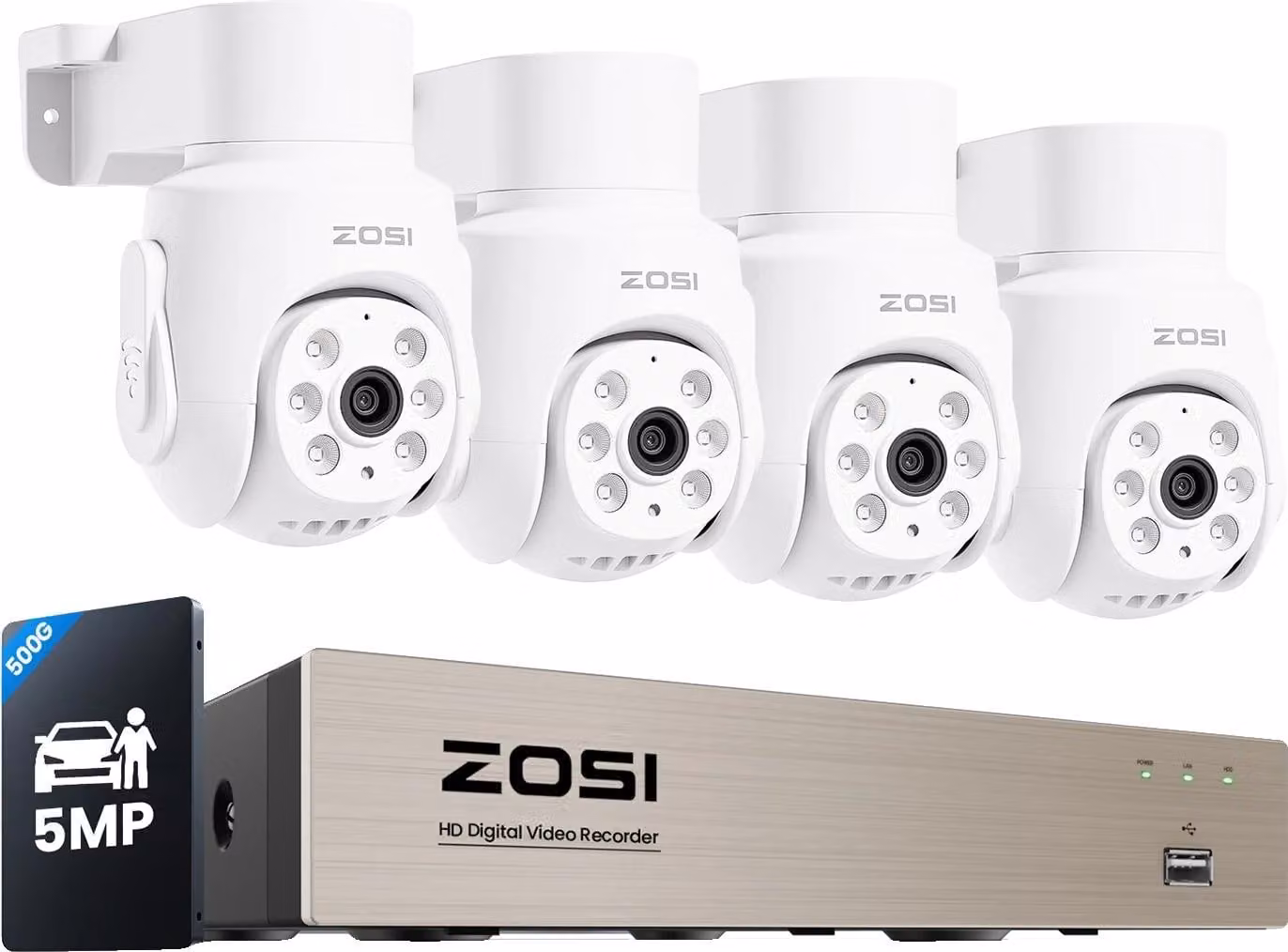 Sistema di telecamere di sicurezza, funzione pan e tilt a 360°, risoluzione 5MP, 500GB 5MP 4 telecamere