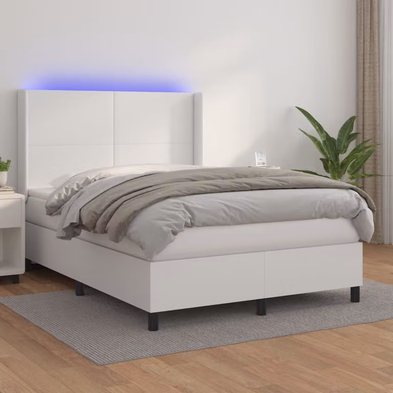 vidaXL Giroletto con Materasso e LED Bianco in Similpelle L/P: 140 x 200 cm