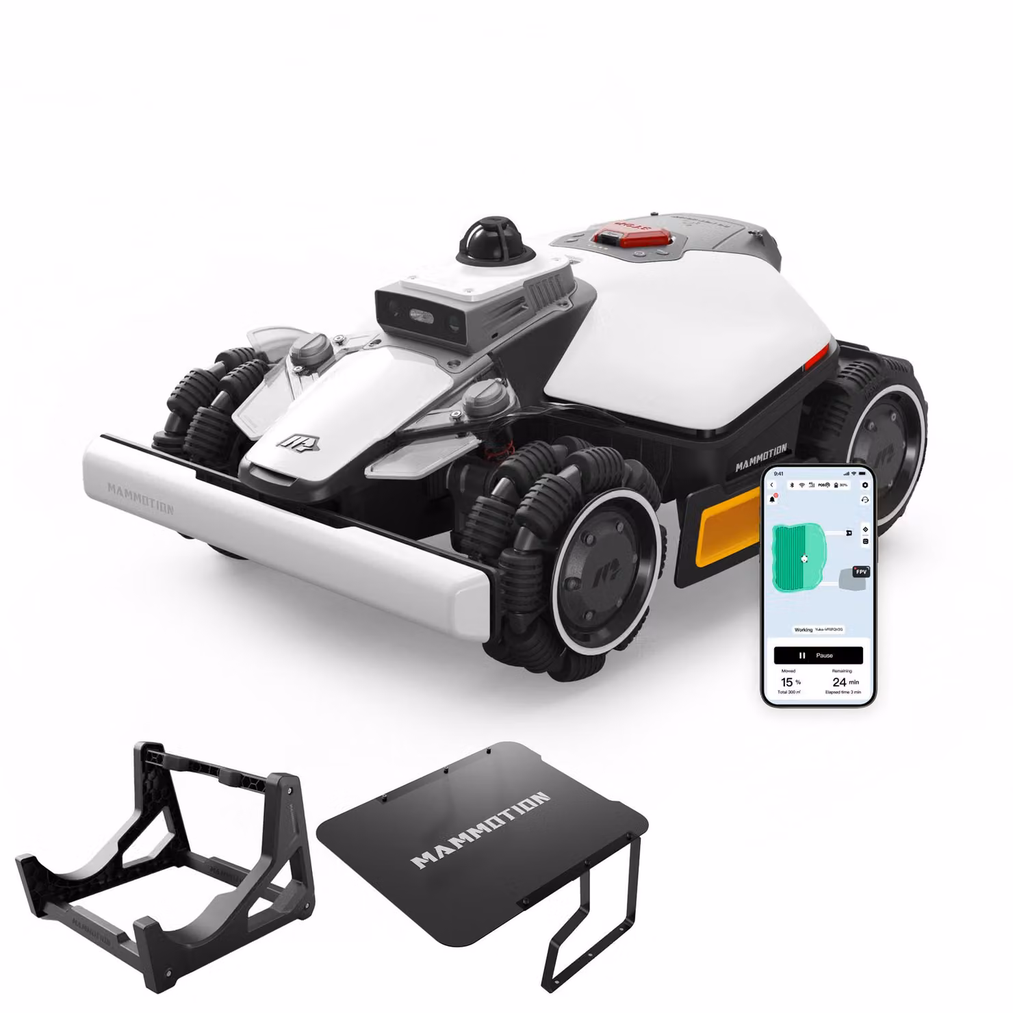 Robot tagliaerba Mammotion LUBA Mini 2 AWD 1500 con garage, supporto lavaggio, senza filo, fino a 1500 m², taglio bordi, DropMow, mappatura, 4G, APP