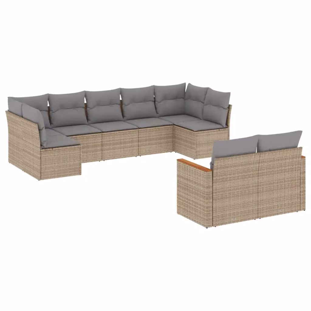 vidaXL Set Divano da Giardino 9 pz in Polyrattan con Cuscini Beige e Grigio e Struttura in Acciaio – 2