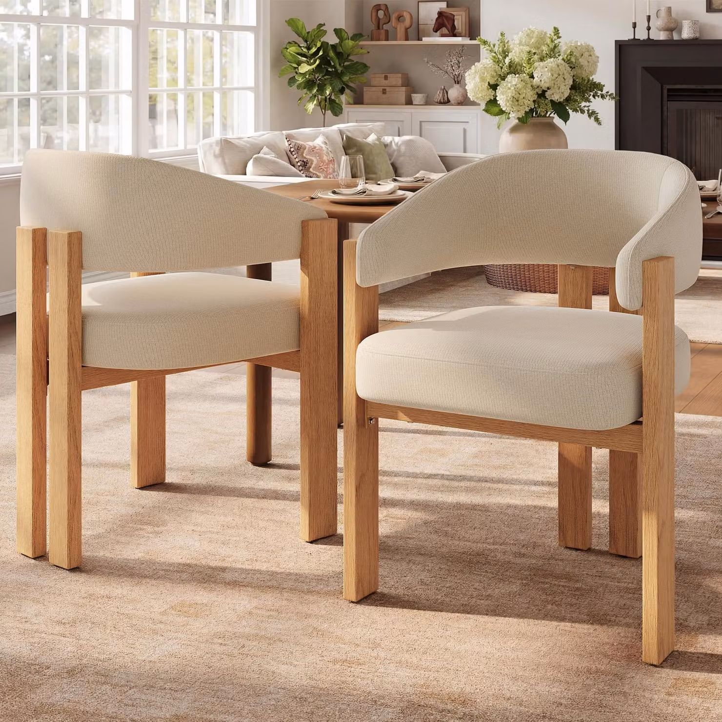 okwish, 2 sedie da pranzo imbottite, con schienale ergonomico, imbottitura spessa, gambe in metallo con finitura effetto legno, ideali per la sala da pranzo e il soggiorno, design naturale