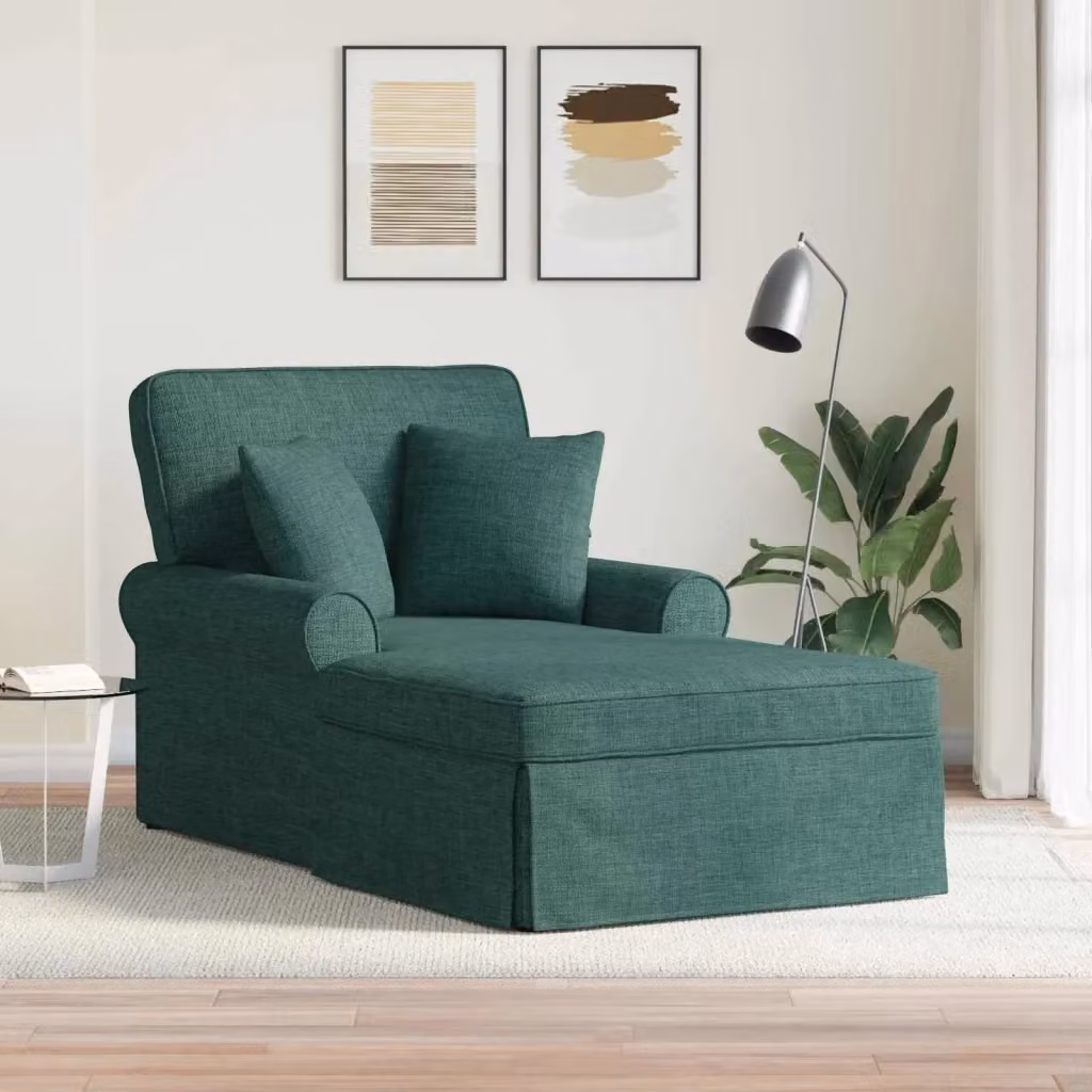 Chaise Longe con Gonna e 3 Cuscini in Tessuto Verde Scuro DESIGN IN L/P/H: 157 x 91 x 42 cm – 2